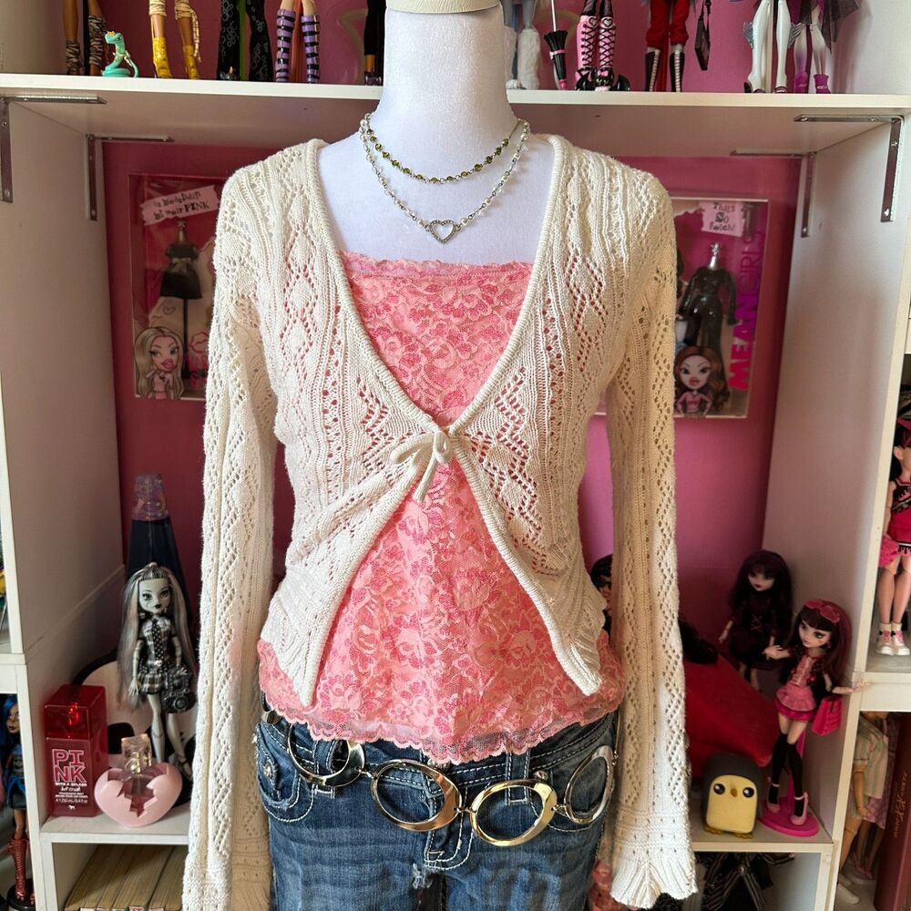 Vintage Y2K New York & Company Pink Floral Lace Cami Top Large
